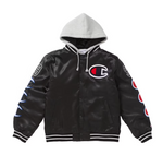 Supreme Champion Hooded Satin Varsity Jacket Black